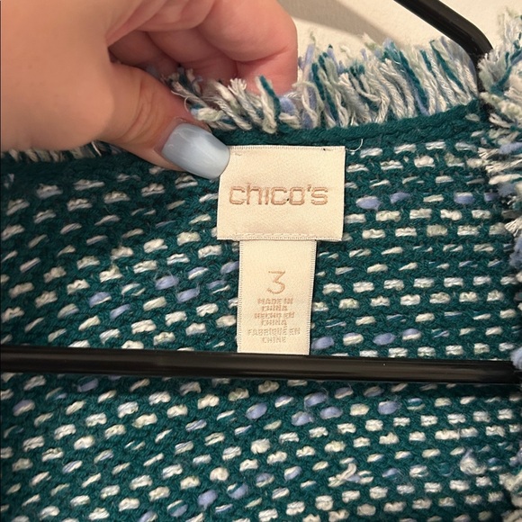 Chico’s Green Quilted Open Front Cardigan Wool Cotton Blend Size 3 - Picture 2 of 4